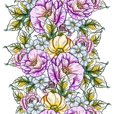 Sorunsuz vintage tarzı çiçek deseni. Renkli çiçek öğeleri
