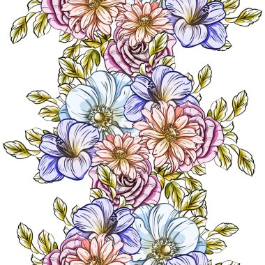 Sorunsuz vintage tarzı çiçek deseni. Renkli çiçek öğeleri