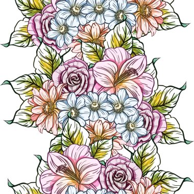 Sorunsuz vintage tarzı çiçek deseni. Renkli çiçek öğeleri