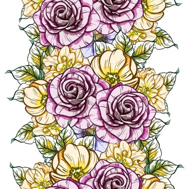 Sorunsuz vintage tarzı çiçek deseni. Renkli çiçek öğeleri