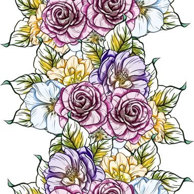 Sorunsuz vintage tarzı çiçek deseni. Renkli çiçek öğeleri