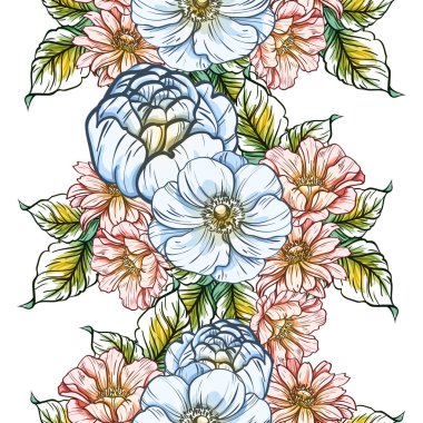 Sorunsuz vintage tarzı çiçek deseni. Renkli çiçek öğeleri