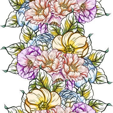 Sorunsuz vintage tarzı çiçek deseni. Renkli çiçek öğeleri