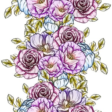 Sorunsuz vintage tarzı çiçek deseni. Renkli çiçek öğeleri