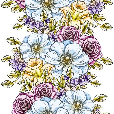 Sorunsuz vintage tarzı çiçek deseni. Renkli çiçek öğeleri