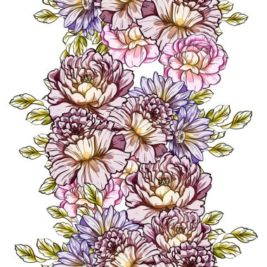 Sorunsuz vintage tarzı çiçek deseni. Renkli çiçek öğeleri