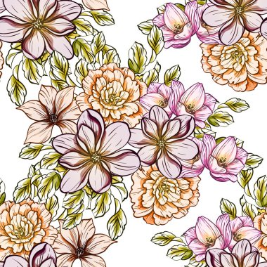 Sorunsuz vintage tarzı çiçek deseni. Renkli çiçek öğeleri