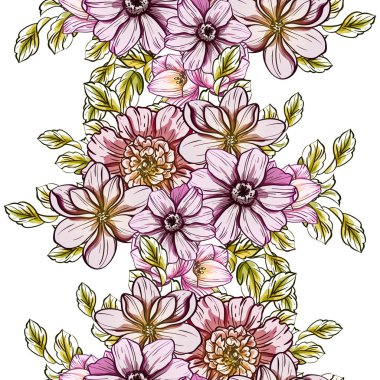 Sorunsuz vintage tarzı çiçek deseni. Renkli çiçek öğeleri