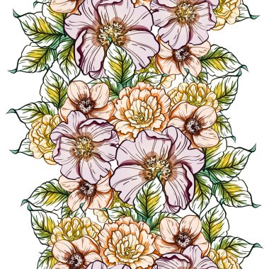 Sorunsuz vintage tarzı çiçek deseni. Renkli çiçek öğeleri