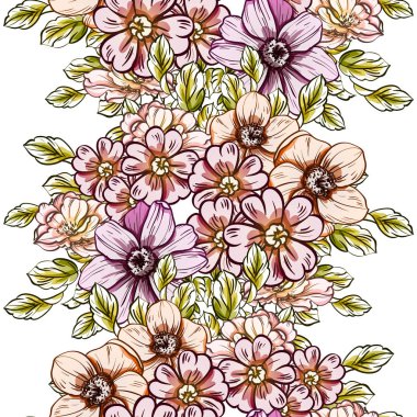 Sorunsuz vintage tarzı çiçek deseni. Renkli çiçek öğeleri