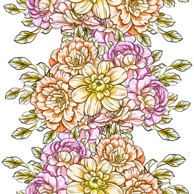 Sorunsuz vintage tarzı çiçek deseni. Renkli çiçek öğeleri