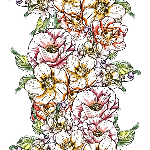 Sorunsuz vintage tarzı çiçek deseni. Renkli çiçek öğeleri