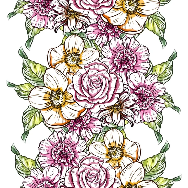 Naadloze Vintage Stijl Bloemenpatroon Floral Elementen Kleur — Stockvector