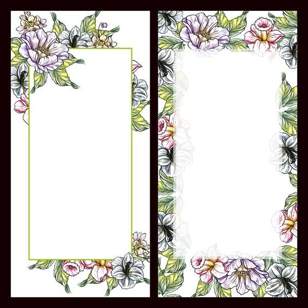 Vintage Style Flower Love Cards Set Floral Elements Frames — Stock Vector