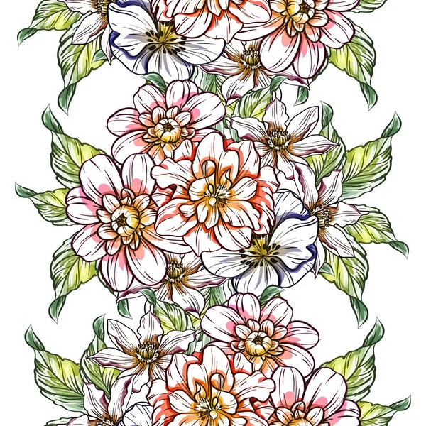 Sorunsuz vintage tarzı çiçek deseni. Renkli çiçek öğeleri