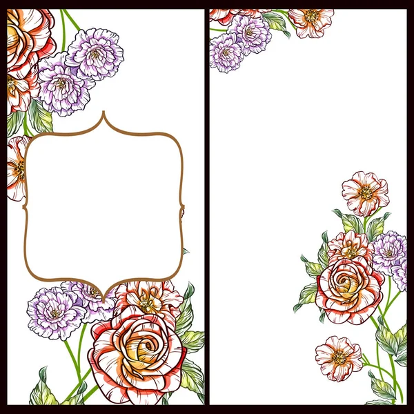 Vintage Stil Blume Liebe Karten Set Florale Elemente Und Rahmen — Stockvektor