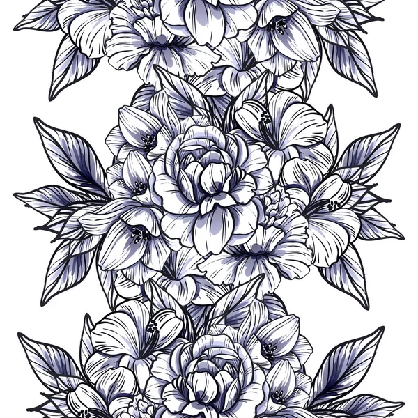 Sorunsuz vintage tarzı tek renkli renkli çiçek deseni. Çiçek öğeleri.