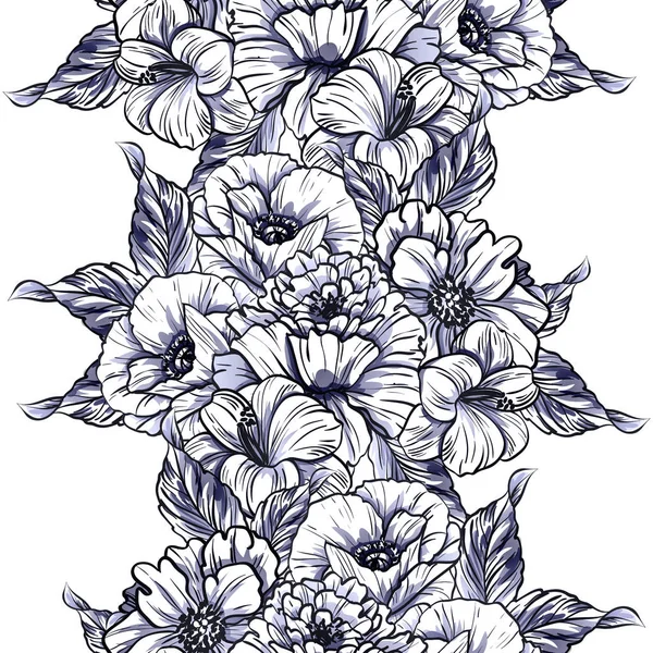 Sorunsuz vintage tarzı tek renkli renkli çiçek deseni. Çiçek öğeleri.