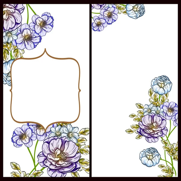 复古风格的花爱情卡集 花卉元素和框架 — 图库矢量图片