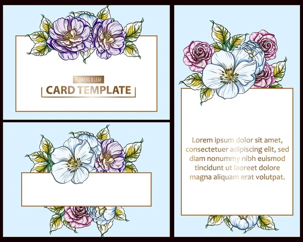 Estilo Vintage Juego Cartas Amor Flores Elementos Marcos Florales — Vector de stock