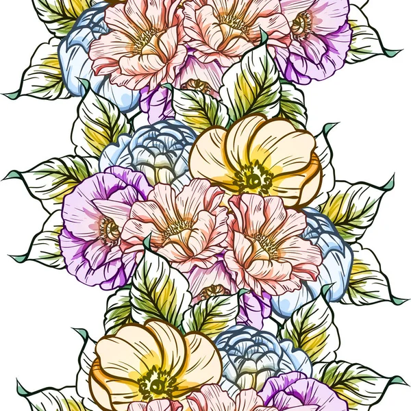 Naadloze Vintage Stijl Bloemenpatroon Floral Elementen Kleur — Stockvector