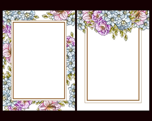 ビンテージ スタイルの花愛カード セットです 花の要素とフレーム — ストックベクタ