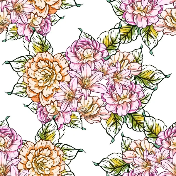 Modèle Fleur Style Vintage Sans Couture Éléments Floraux Couleur — Image vectorielle