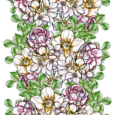 Sorunsuz vintage tarzı parlak çiçek deseni. Renkli çiçek öğeleri