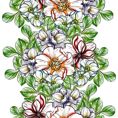 Sorunsuz vintage tarzı parlak çiçek deseni. Renkli çiçek öğeleri