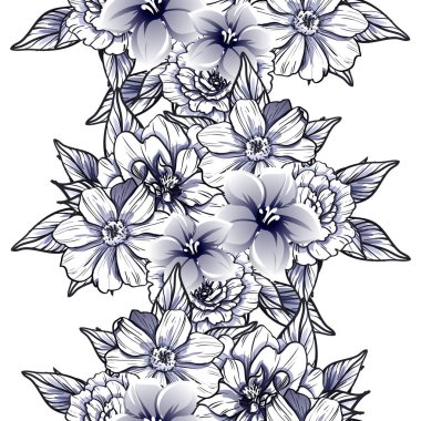 Sorunsuz vintage tarzı koyu mavi çiçek deseni. Çiçek öğeleri.