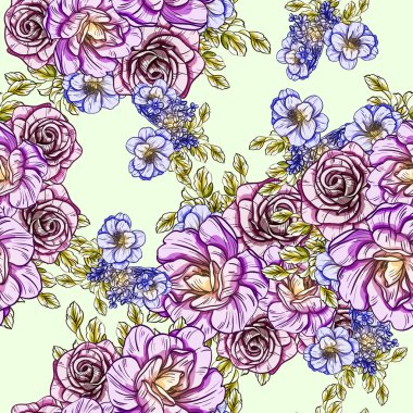 Sorunsuz vintage tarzı parlak çiçek deseni. Renkli çiçek öğeleri