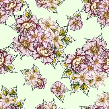 Sorunsuz vintage tarzı parlak çiçek deseni. Renkli çiçek öğeleri