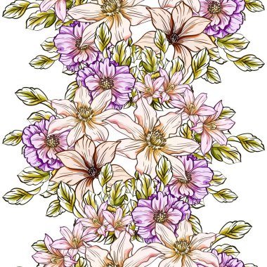 Sorunsuz vintage tarzı parlak çiçek deseni. Renkli çiçek öğeleri