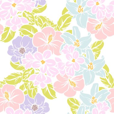 Sorunsuz vintage tarzı parlak çiçek deseni. Renkli çiçek öğeleri