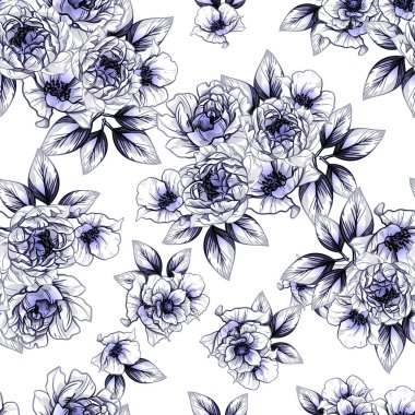 Sorunsuz vintage tarzı koyu mavi çiçek deseni. Çiçek öğeleri.