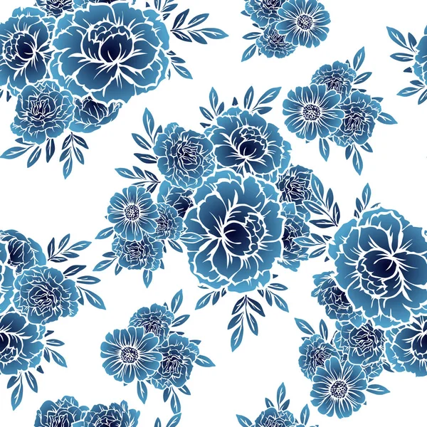 Sorunsuz vintage tarzı tek renkli koyu mavi renkli çiçek deseni. Çiçek öğeleri.