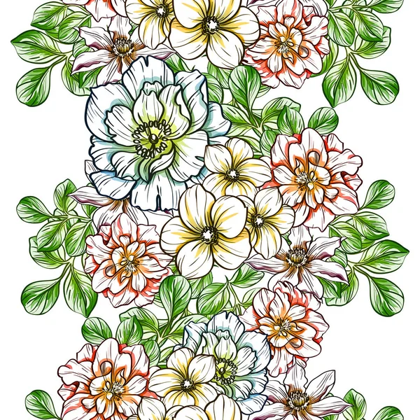 Estilo Vintage Sin Costuras Patrón Flores Brillantes Elementos Florales Color — Vector de stock