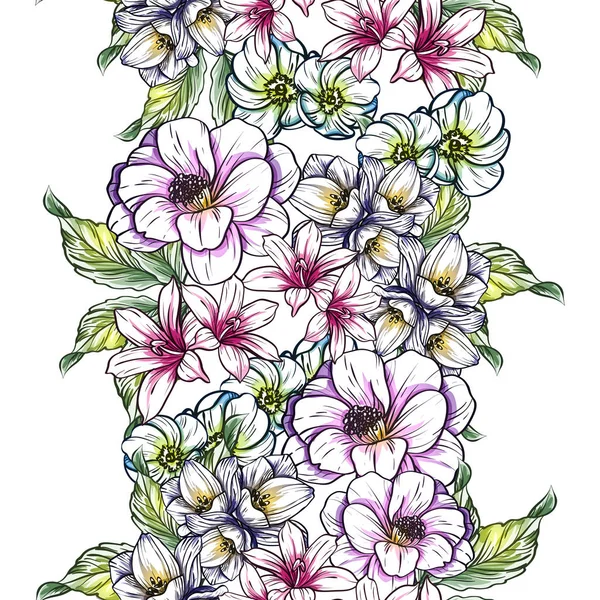 Nahtlose Vintage Stil Helles Blumenmuster Florale Elemente Farbe — Stockvektor