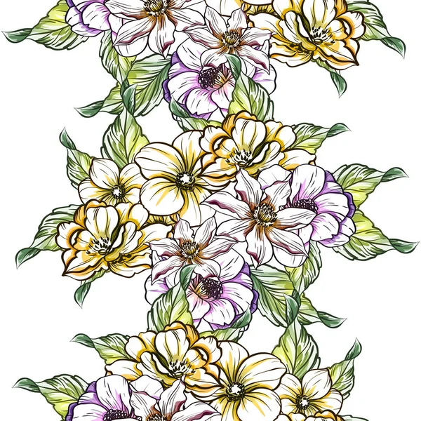 Style Vintage Sans Couture Motif Fleurs Lumineuses Éléments Floraux Couleur — Image vectorielle