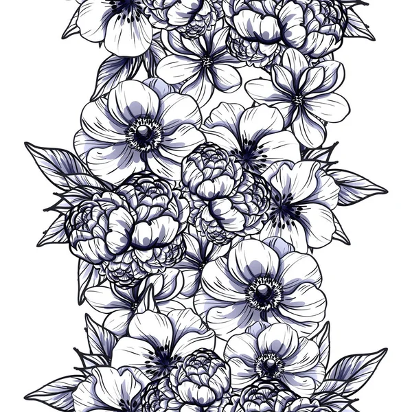 Estilo Vintage Sin Costuras Patrón Flores Azul Oscuro Elementos Florales — Vector de stock