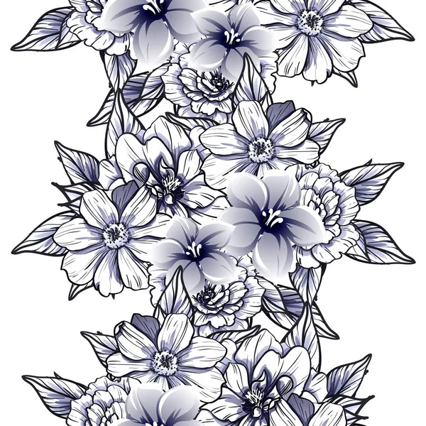 Nahtloser Vintage Stil Dunkelblaues Blumenmuster Blütenelemente — Stockvektor