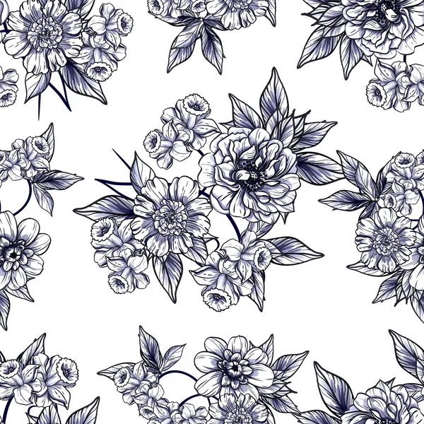 Sorunsuz vintage tarzı koyu mavi çiçek deseni. Çiçek öğeleri.