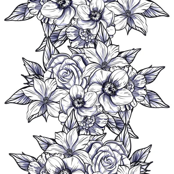 Απρόσκοπτη Vintage Στυλ Σκούρο Μπλε Λουλούδι Μοτίβο Floral Στοιχεία — Διανυσματικό Αρχείο