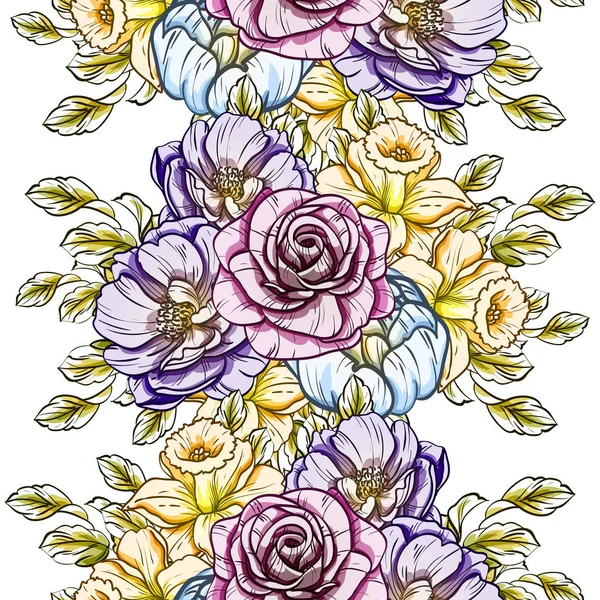 Sorunsuz vintage tarzı parlak çiçek deseni. Renkli çiçek öğeleri