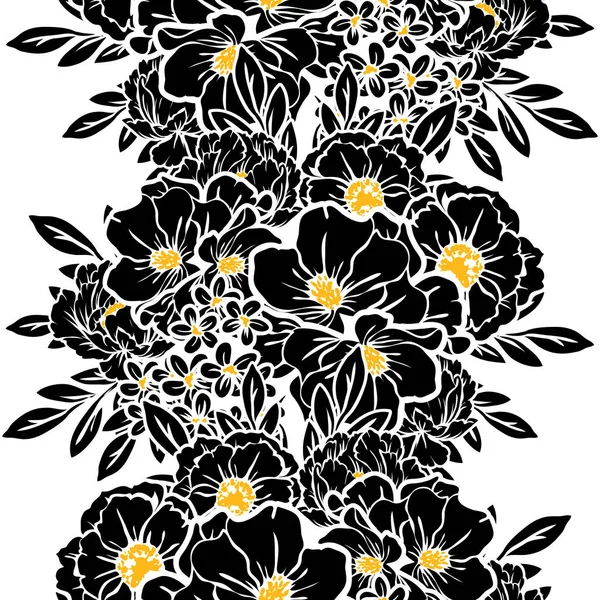 Nahtlose Blumenmuster Vintage Stil Florale Elemente Schwarz Weiß Und Gelb — Stockvektor