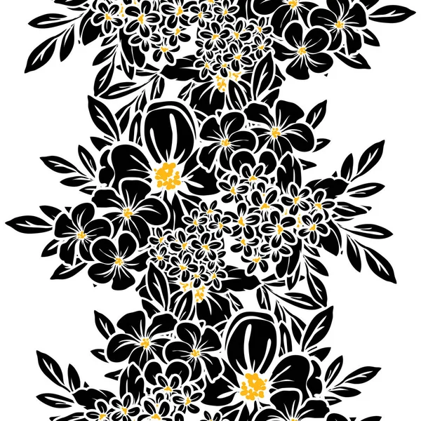 Patrón Flores Estilo Vintage Sin Costuras Elementos Florales Negro Blanco — Archivo Imágenes Vectoriales