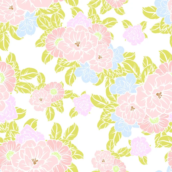 シームレスなビンテージ スタイルの明るい花のパターン 色で花の要素 — ストックベクタ