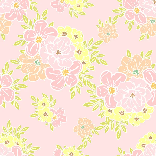 Style Vintage Sans Couture Motif Fleurs Lumineuses Éléments Floraux Couleur — Image vectorielle