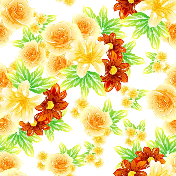 Estilo Vintage Sin Costuras Patrón Flores Brillantes Elementos Florales Color — Vector de stock