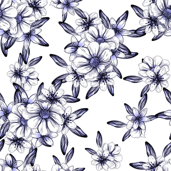 シームレスなビンテージ スタイルのブルーの花のパターン 花の要素 — ストックベクタ
